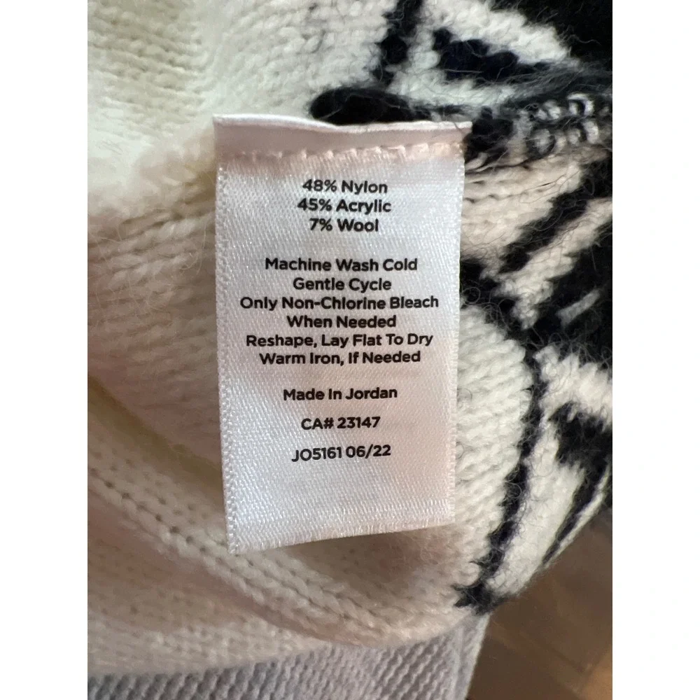 Talbots Petite‎ Womens Medium PM Black White Fair Isle Knit Pullover Sweater